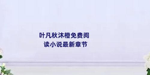 叶凡秋沐橙免费阅读小说最新章节