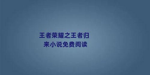 王者荣耀之王者归来小说免费阅读